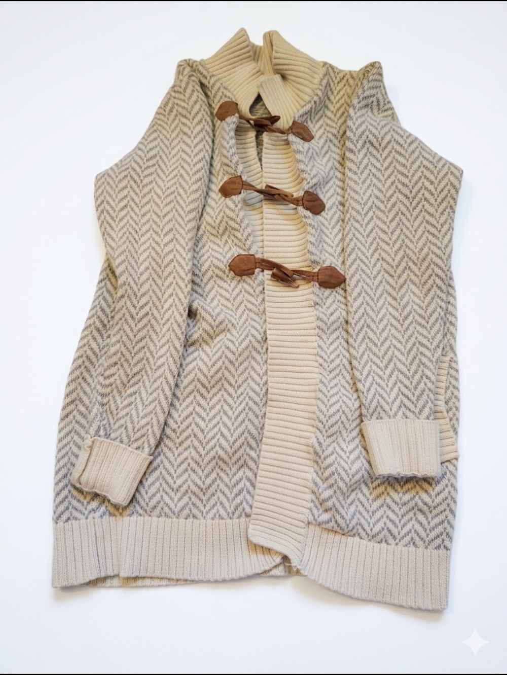 Hope & Henry Organic Cotton Herringbone Toggle Cardigan Large Euc🧥